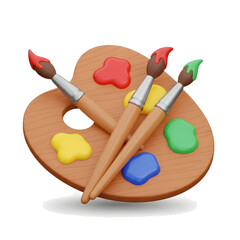 Art Education Paint Palette and Brushes 3D Icon