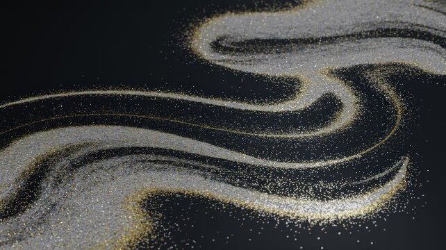 Elegant golden dust flowing in waves on a dark surface. - Powered by Adobe