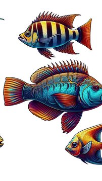 Scrolling Video: Vector Illustration of Fishes on White