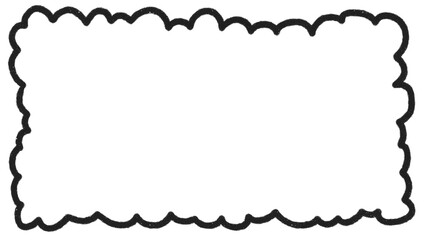 Hand drawn black wavy border frame. Simple rectangular frame with hand-drawn black wavy or scalloped edges on clean white background. for invitations, greeting cards, certificates, labels, badges.