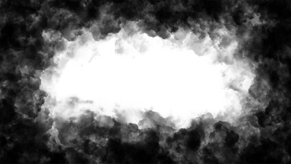 Dark smoke, cloud frame border with transparent center copy space. PNG.  Perfect for atmospheric overlays, text backgrounds, mysterious designs, horror themes, dramatic presentations, video effects.