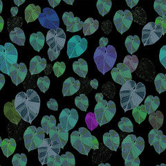 Stylized monstera leaf silhouettes arranged in seamless pattern, fresh tropical foliage print suitable for trendy textiles, home d&eacute;cor accent pieces, lifestyle branding and eco packaging.