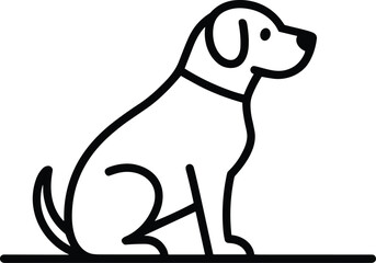 Black outline dog sitting on a horizontal line white