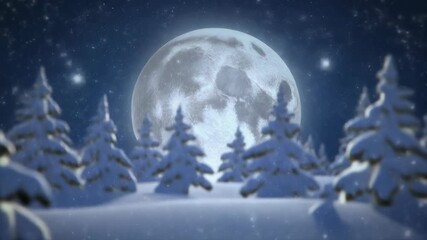 Santas sleigh and reindeer silhouetted against a full moon in winter night - Powered by Adobe