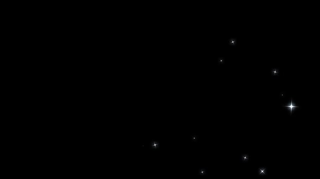 Glitter stars particles explosion background overlay, blinking white doodles, looping animation, luxury white glitter sparkles trail, magic dust, pixie dust path, christmas stars on black screen. 4k