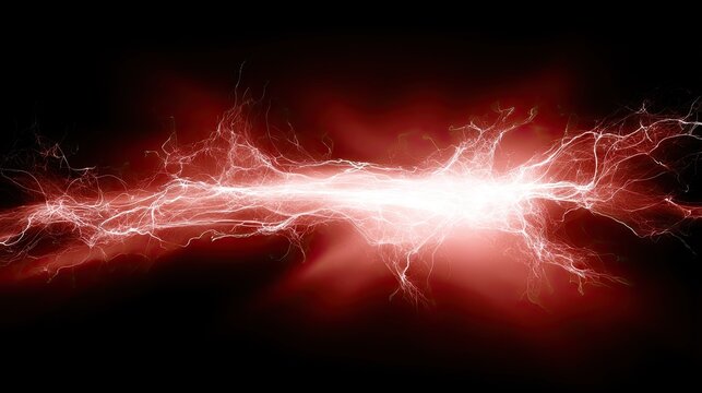 Bright red lightning bolts creating a dramatic visual effect in a dark background during an abstract artistic display - Powered by Adobe