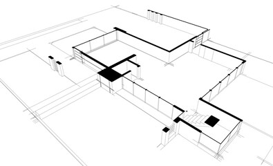 Architectural drawing 3d vector illustration