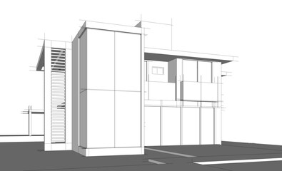 Architectural drawing 3d vector illustration