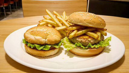 Fast food menu with chicken nuggets, hamburger and french fries