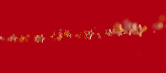 Festive abstract design featuring floating stars and snowflakes on a vibrant red background. Perfect for holiday themes, greeting cards, and cel