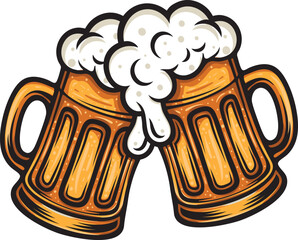 Beer mugs clinking for celebration, cheers, and party concept