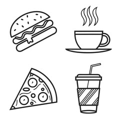 Fast food and drink doodles with pizza and burger