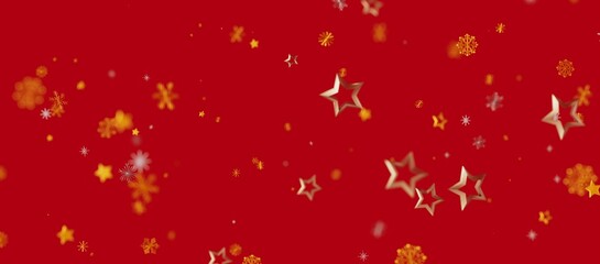 Abstract Christmas background with falling stars and snowflakes against a rich red backdrop. Perfect for holiday season greetings and designs. © vegefox.com