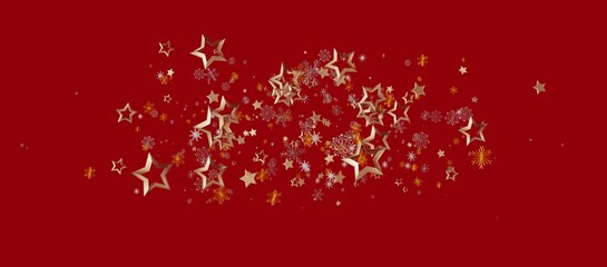 Christmas and New Year festive background design with gold stars and snowflakes on a vibrant red backdrop. Perfect for holiday greetings and cel © vegefox.com