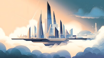 Dreamlike futuristic city floats above clouds inspiring modern urban design concepts