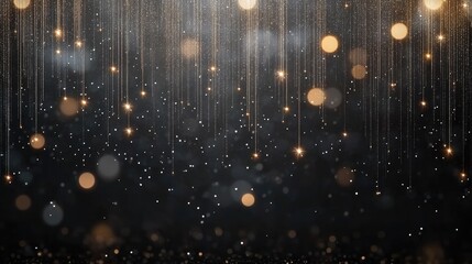 A vibrant gold glitter backdrop features sparkling rain, stars, and bokeh lights ideal for festive greetings or celebration themes