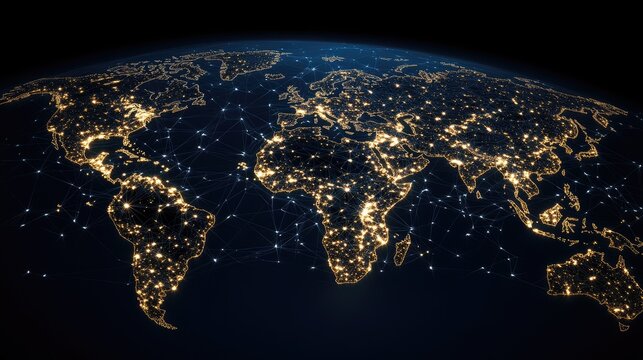 A dynamic representation of global logistics featuring connections across a world map with transport methods in motion - Powered by Adobe