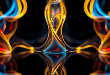Abstract colorful flames with reflection on black background for decoration