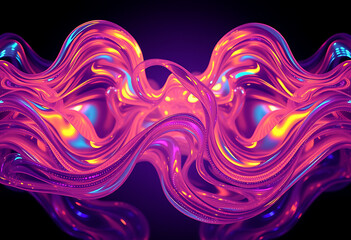 Abstract symmetrical purple and gold fluid art with a wavy pattern