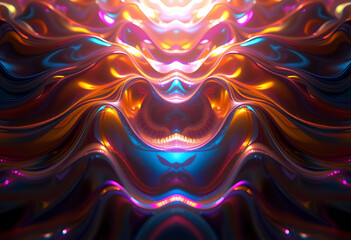 Abstract colorful wavy light patterns creating a symmetrical design
