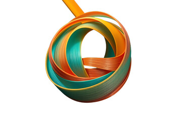 Abstract ribbon with orange, yellow and turquoise colors isolated on transparent background