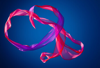 Abstract ribbon in motion against a blue background with dynamic curves