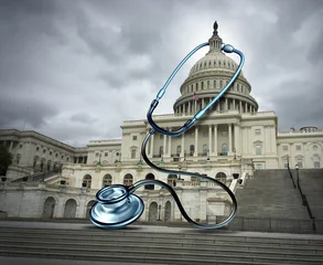 Fotobehang Sportwinkel US Government Healthcare and United States medical health care policy and debate on health insurance and affordable care act as medicare and medicaid funding issues.  © freshidea