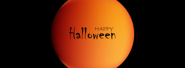 Happy Halloween. Hand lettering greetings with blurred orange Halloween moon. Vector illustration.