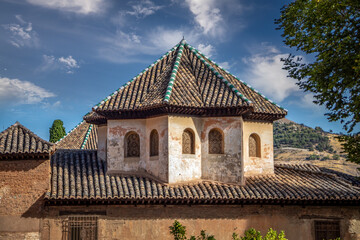 Exterior of the Hall of the Abencerrajes, Nasrid Palace, in the Alhambra in Granada, Andalusia, Spain