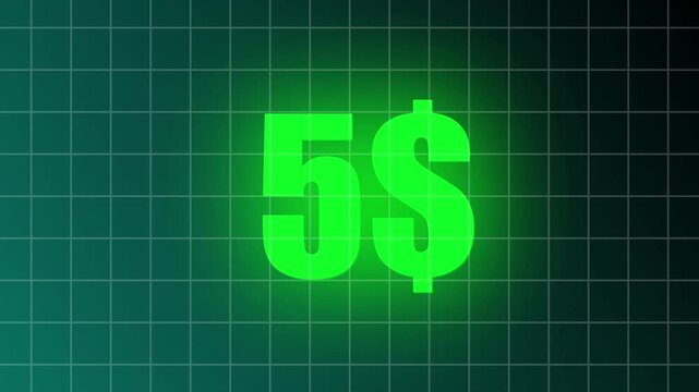 Realistic 5 Dollar Glowing Animation with Light Particles and Smooth Digital Motion.
