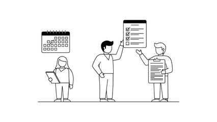 People working on a project, holding checklist and calendar