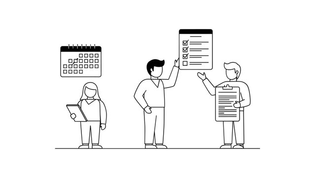 People working on a project, holding checklist and calendar