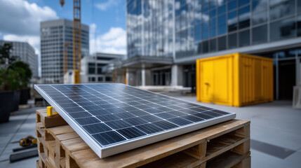 Fototapeta premium Solar panel installation site showcases renewable energy solutions