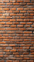 Fototapeta premium Detail of a rustic red brick wall with textured surface and visible mortar joints, showcasing vintage architecture in an urban setting