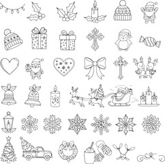 Complete Christmas Holiday Line Art and Coloring Page Icon Bundle