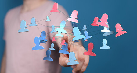 Abstract network of people connection, hand pointing, social network, business communication,...