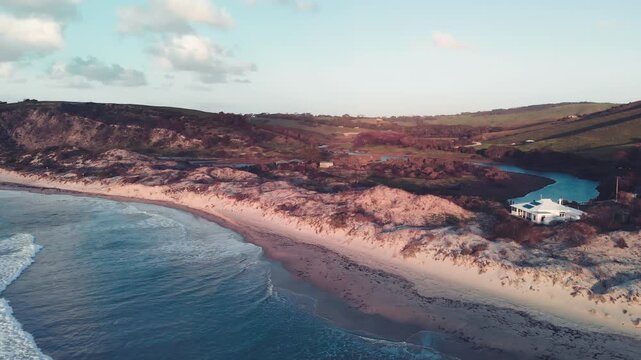 Snelling Beach at sunset in Kangaroo Island, Australia from drone