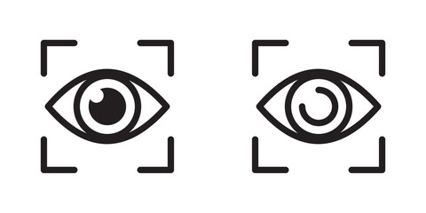 Eye scan icon isolated on white background. Retina scan for biometric identification technology. Cybersecurity and privacy. Icon element for app, website, and interface. Vector illustration.