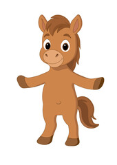 Cute cartoon horse character with friendly expression and lively pose for children's illustrations