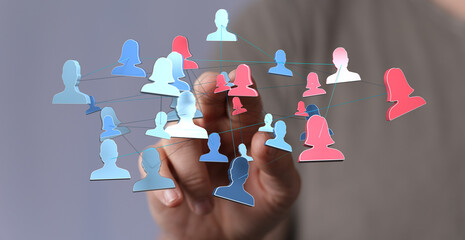 Abstract concept of teamwork and business network or human connections visualization in digital representation, network.