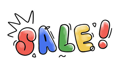 Colorful hand drawn doodle letter SALE text