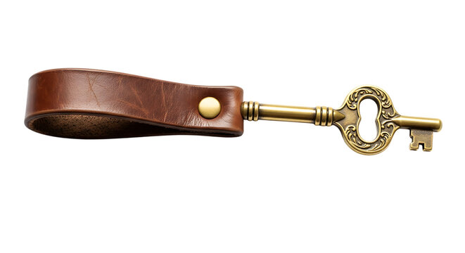 Antique Brass Skeleton Key with Leather Fob metal