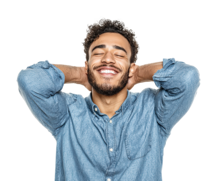 Joyful young man smiling portrait bright happiness isolated on transparent background