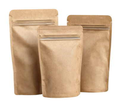 Customizable brown paper packaging retail store product display view isolated on transparent background