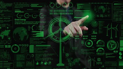 This image portrays a futuristic digital interface focused on green energy, showcasing metrics, analytics, and visual data, emphasizing innovation in sustainable technology. Cipher - Powered by Adobe