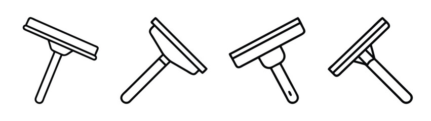 Four squeegee outline illustrations for window cleaning and surface wiping vector graphic design element