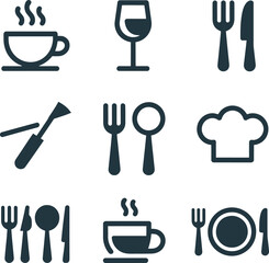 Obraz premium Culinary Utensils and Dining Icons Set Restaurant Cafe and Kitchenware Symbols Collection on Transparent Background