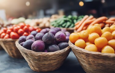 Vibrant display of organic produce at a bustling local farmer's market showcasing fresh vegetables and fruits