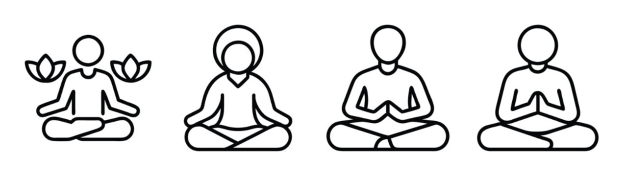 Meditation yoga poses vector illustration set spiritual wellness mindfulness and relaxation design
