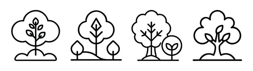Vector outline tree illustration set, forest and nature design elements for graphic design projects